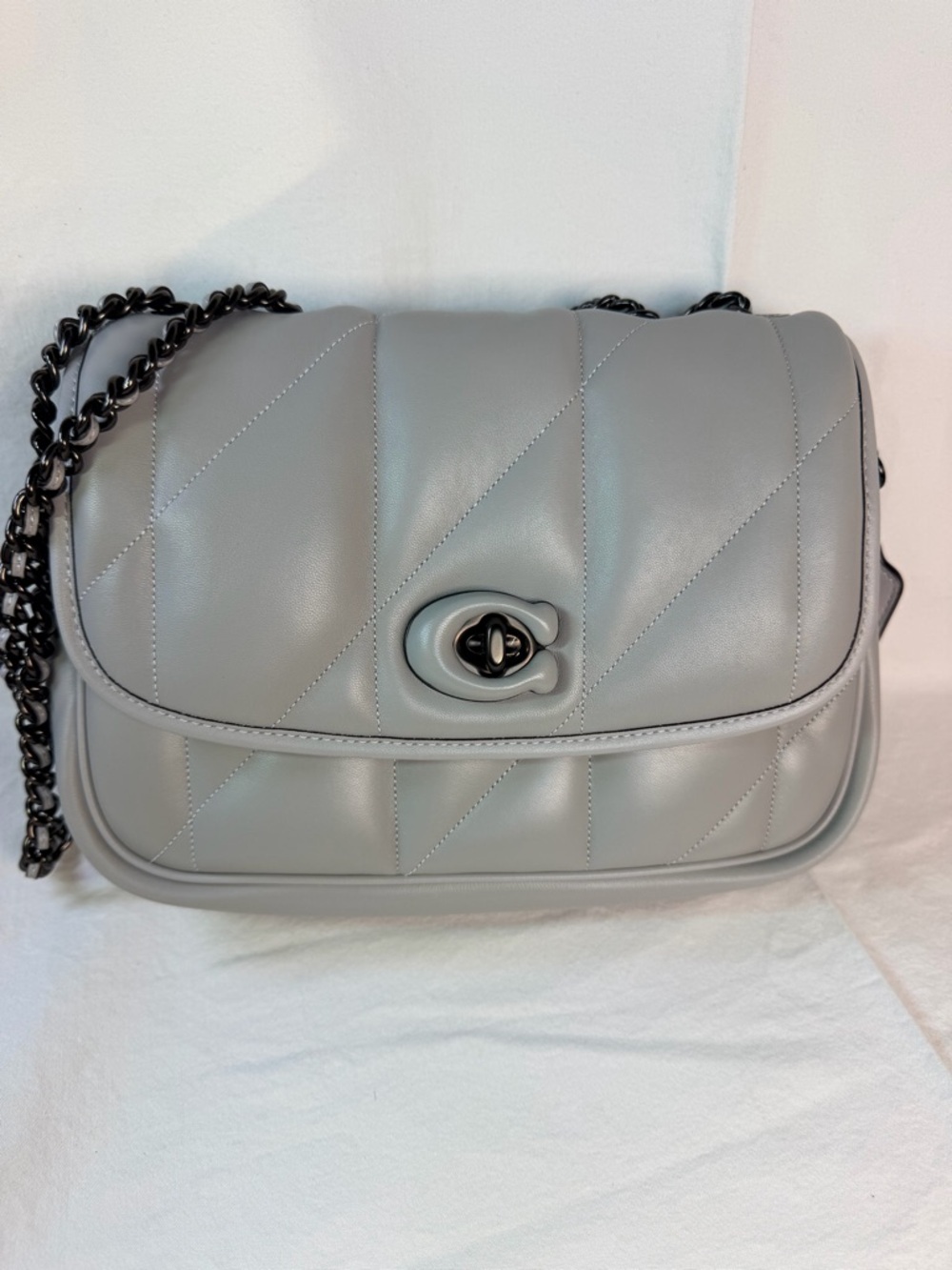 Coach Madison Quilted Shoulder Crossbody Bag in Light Gray